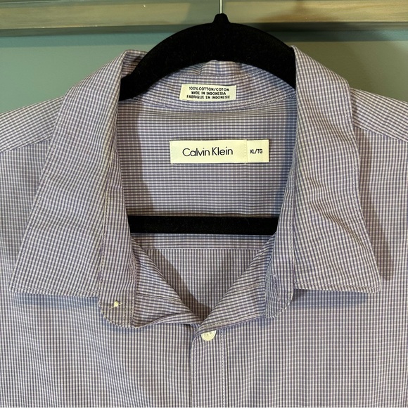 Calvin Klein Purple/White Plaid Button Down Shirt with Chest Pockets - Picture 7 of 10